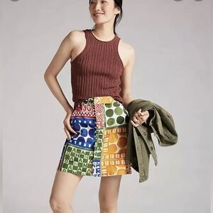 Farm Rio Anthropologie Mini Skirt. Color, Pattern Block. Sz. M